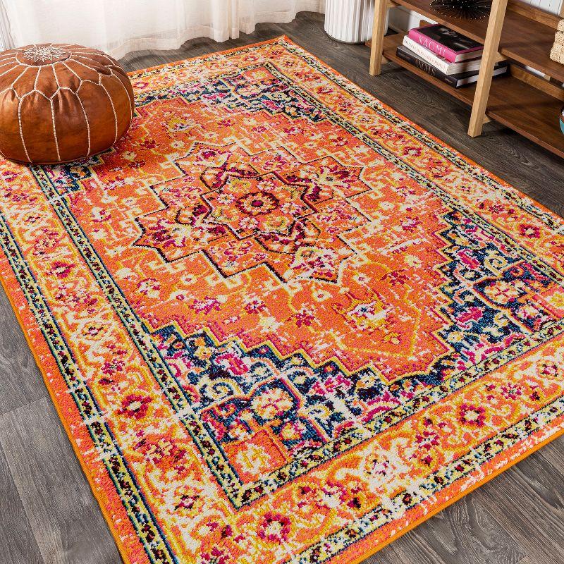 Boho Medallion Orange/Blue Reversible Kids Area Rug 4' x 6'