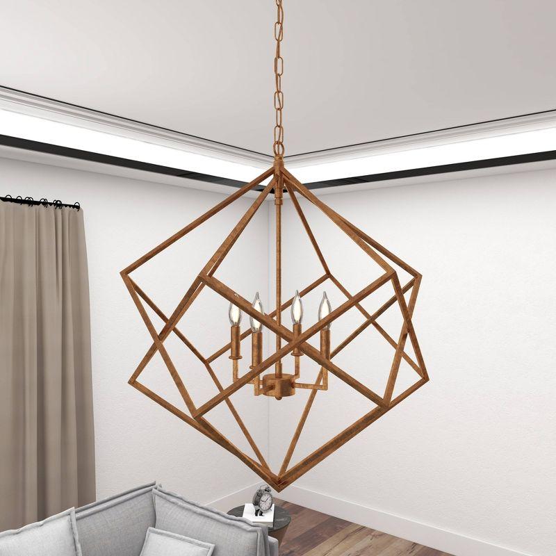 Modern Metal Chandelier with Link Style Chain Gold - Olivia & May: Ceiling Lighting, Geometric Design, E12 Socket