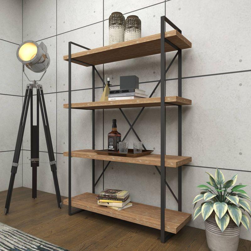67" Tall Industrial Metal and Wood Bookshelf Brown - Olivia & May