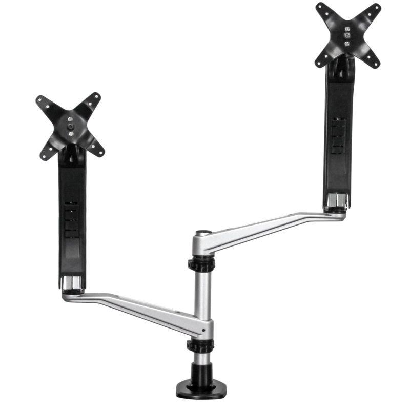 Silver and Black Dual Monitor Mount with Full-Motion Arms