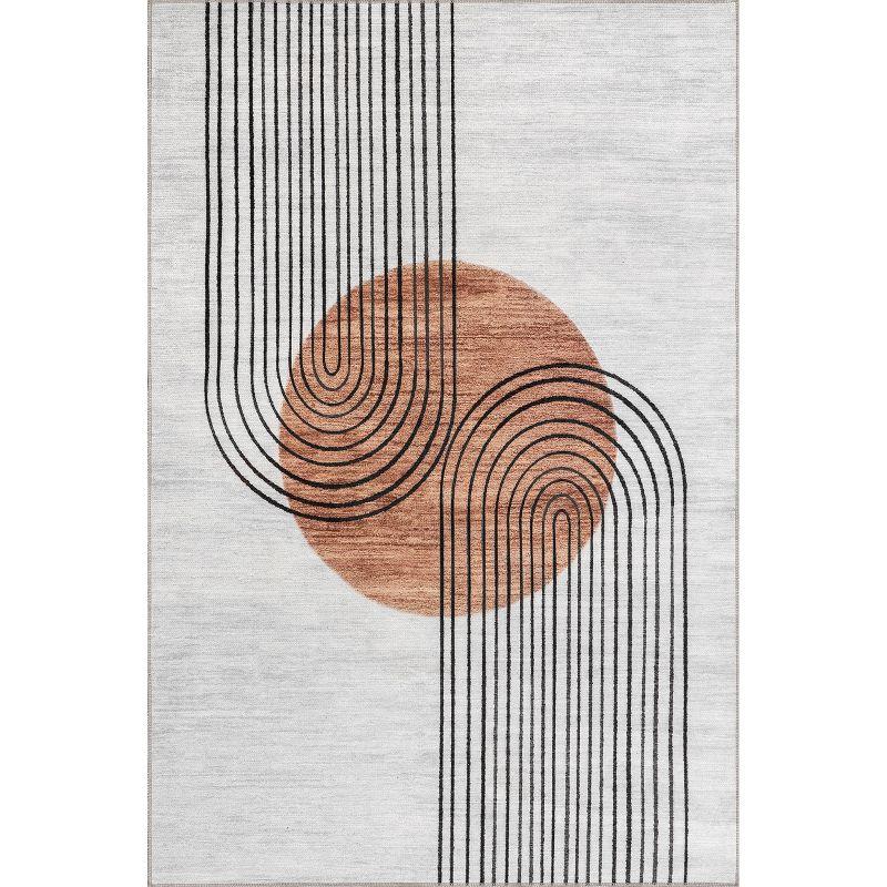 Burnt Orange Abstract Square Synthetic Washable Rug