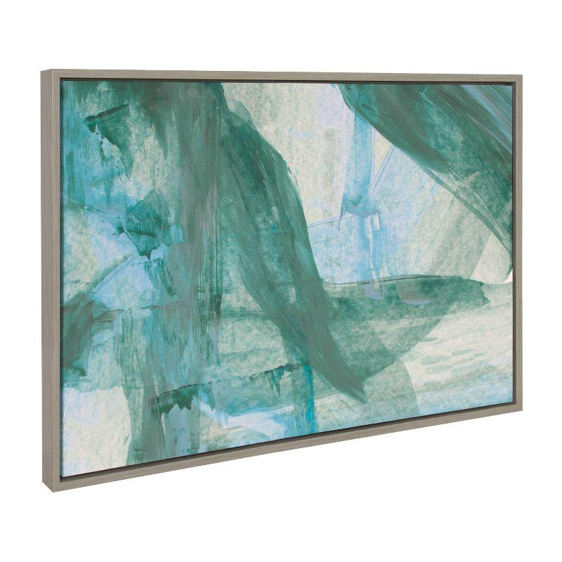 Green and Blue Abstract Canvas Art for Kids with Gray Frame