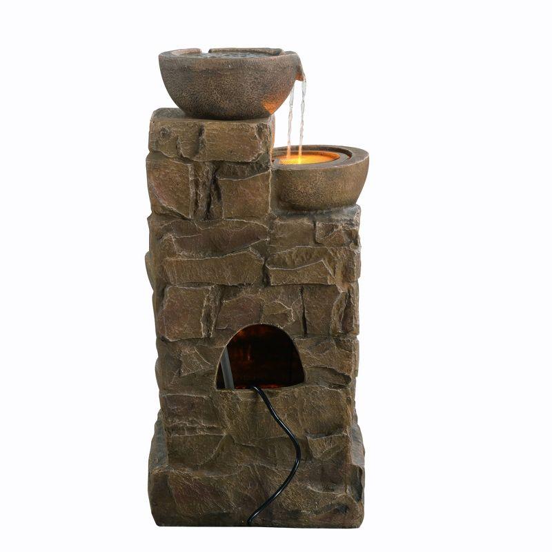 Teamson Home 33.27" Polyresin Cascading Bowls & Stacked Stones LED Fountain: Rust-Resistant, Electric Pump, Ground Freestanding