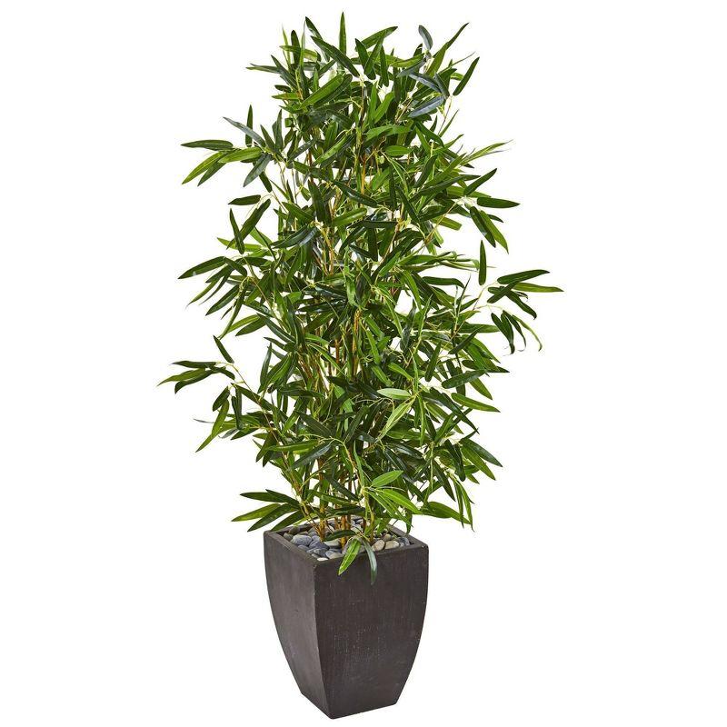 5' Green Bamboo Artificial Tree in Black Planter