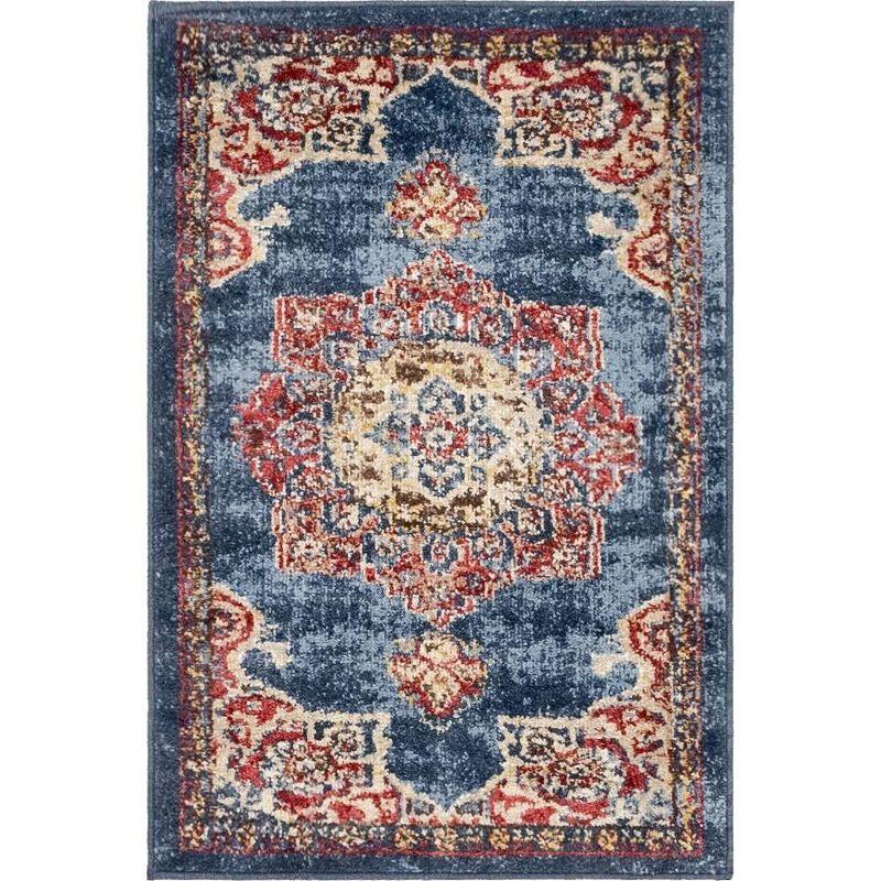 Navy Blue Burgundy Abstract Synthetic Indoor Rug, 2x3 ft