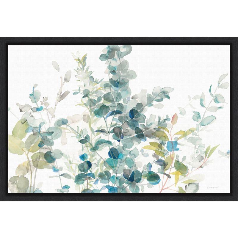 Eucalyptus I White Crop Watercolor Canvas Art with Black Frame