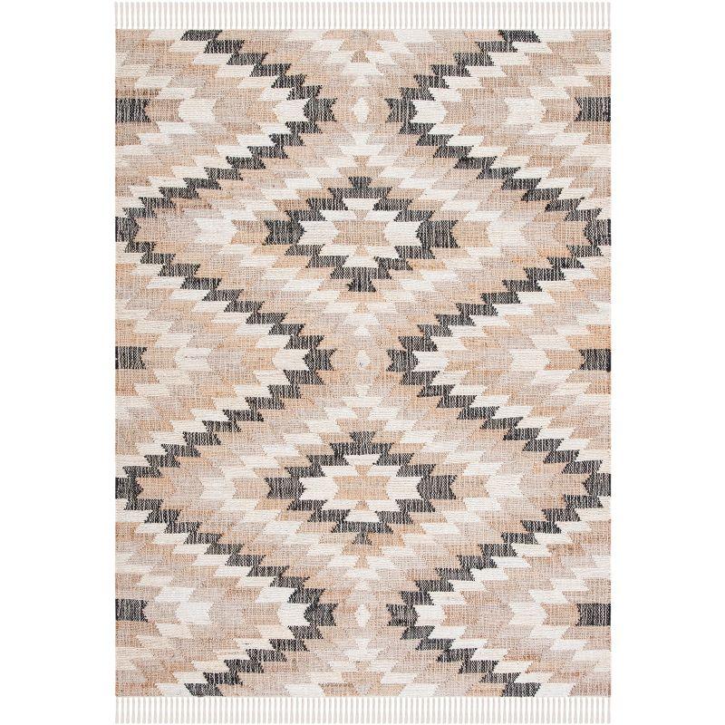 Handmade Natural and Black Cotton Jute Geometric Rug