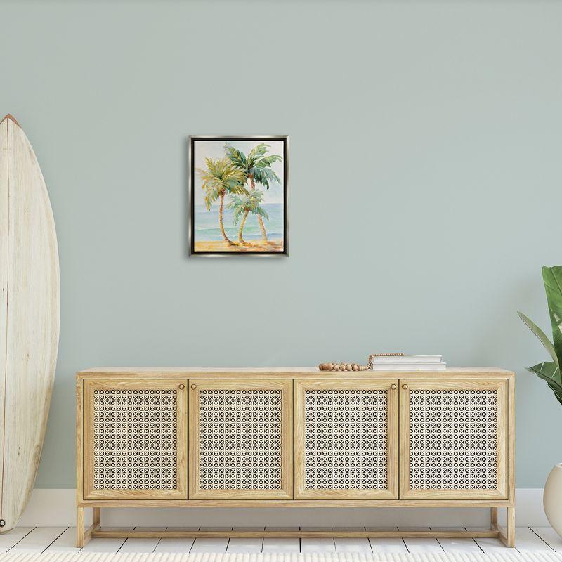 Stupell Industries Tropical Palm Trees on Coastal Beach Sand Gray Floater Framed Canvas Wall Art, 16 x 20