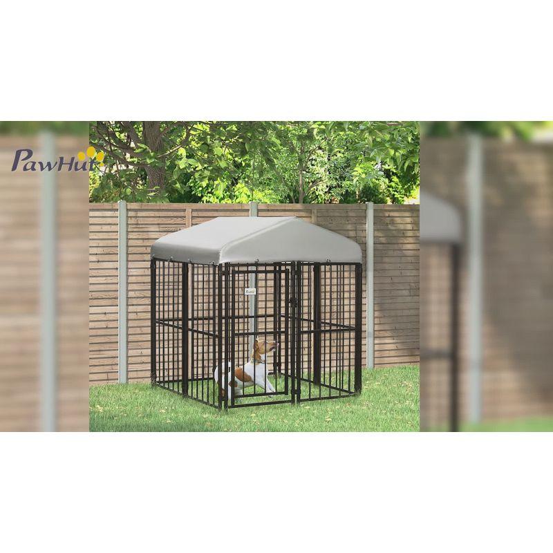 PawHut Black Heavy-Duty Metal Outdoor Dog Playpen with Cover