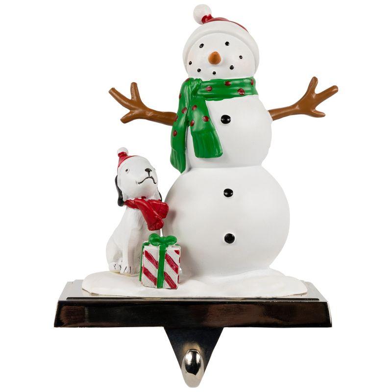 6" Snowman and Puppy Christmas Stocking Holder with Metal Base