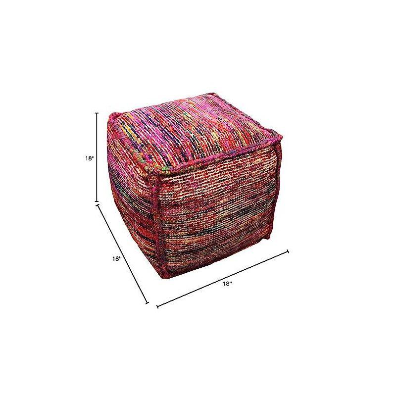 Moti Lia Multi Ottoman Pouf  Upholstered in Multi-Color Fabric 18"D x 18"W x 18"H
