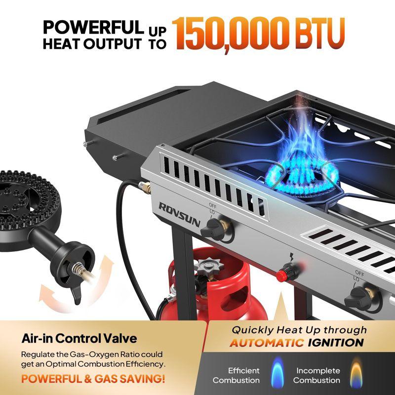 ROVSUN 2 Burner Outdoor Propane Gas Stove with Ignition, Regulator & Shelf, 150,000 BTU Powerful Cooker for Backyard Patio Cooking Home Canning Frying