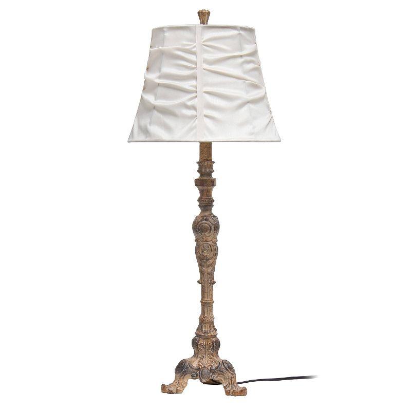 Antique Style Buffet Table Lamp with Ruched Shade Cream - Elegant Designs: Resin Base, Silk Shade, UL Listed