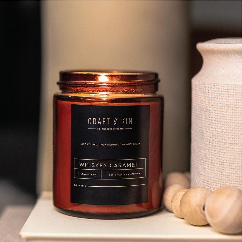 Craft & Kin Wood Wick, All-Natural Soy Aromatherapy Candle in Amber Glass Jar