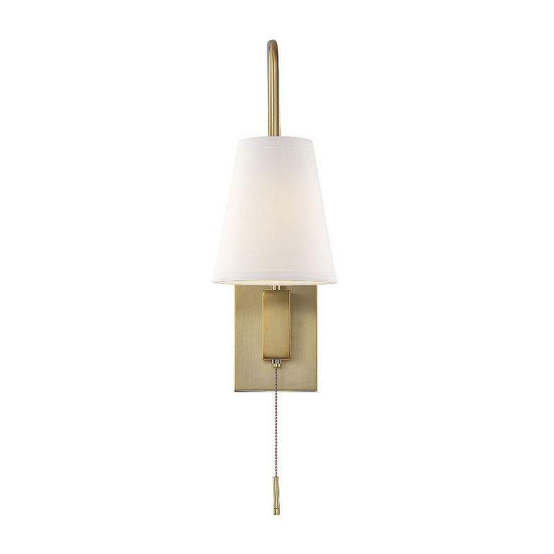 Owen Warm Brass Adjustable Arm Sconce with White Fabric Shade