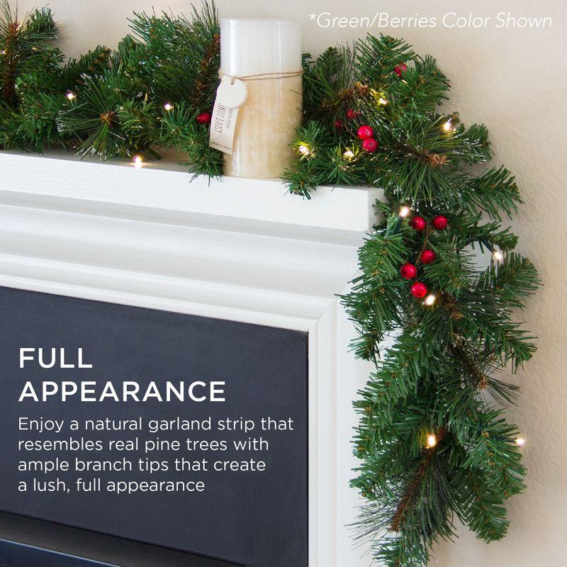 9Ft Pre-Lit Battery Powered Christmas Garland For Stairs, Traditional Fireplace Holiday Decoration W/ 50 2-In-1 LED Lights