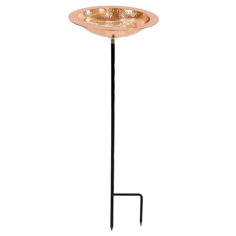 Sunnydaze Outdoor Hand-Hammered Standing Bird Bath or Bird Feeder with Stake - Copper - 33" H