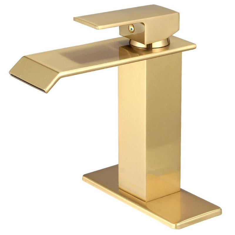 Brushed Gold Single-Handle Low-Arc Bathroom Faucet with Supply Line