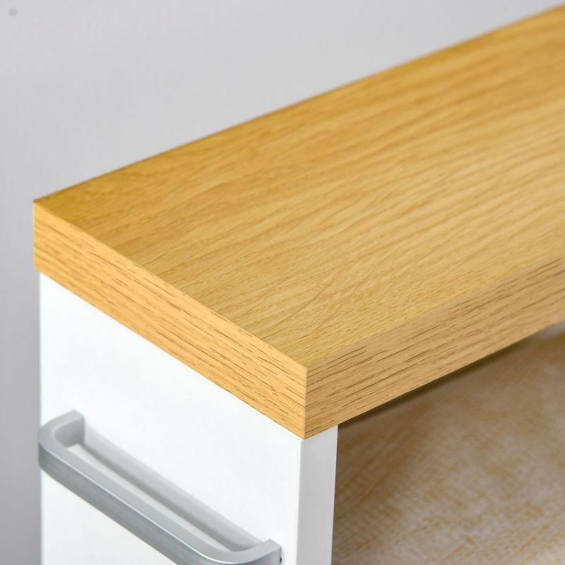 kleankin Slim Bathroom Cabinet with Castor Wheels Storage Organizer and Wood Shelves To Fit In Small Spaces, White