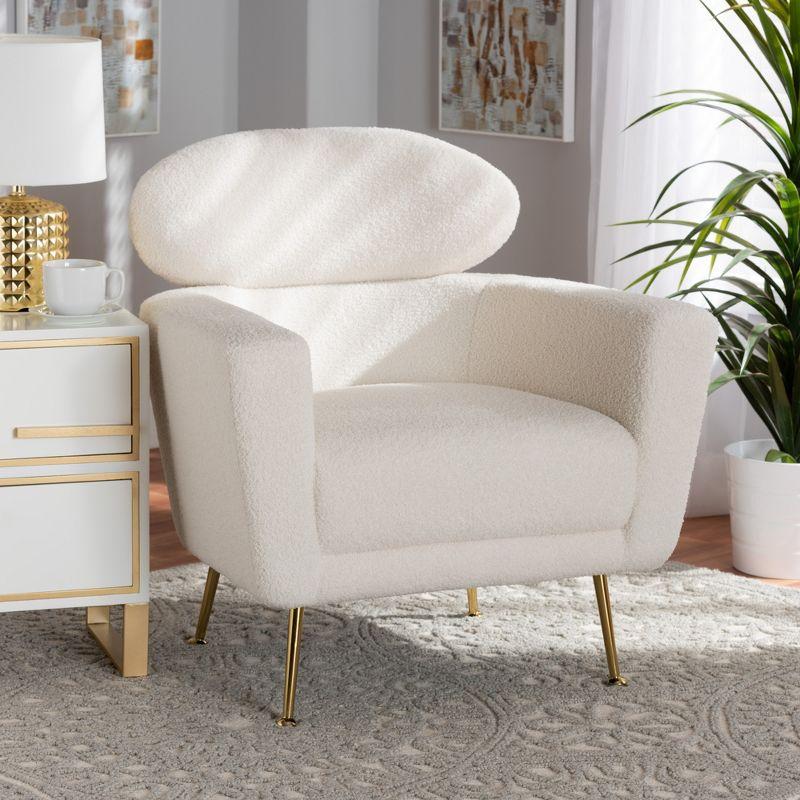 Beige Leather-Wood Contemporary Accent Chair with Angled Metal Legs