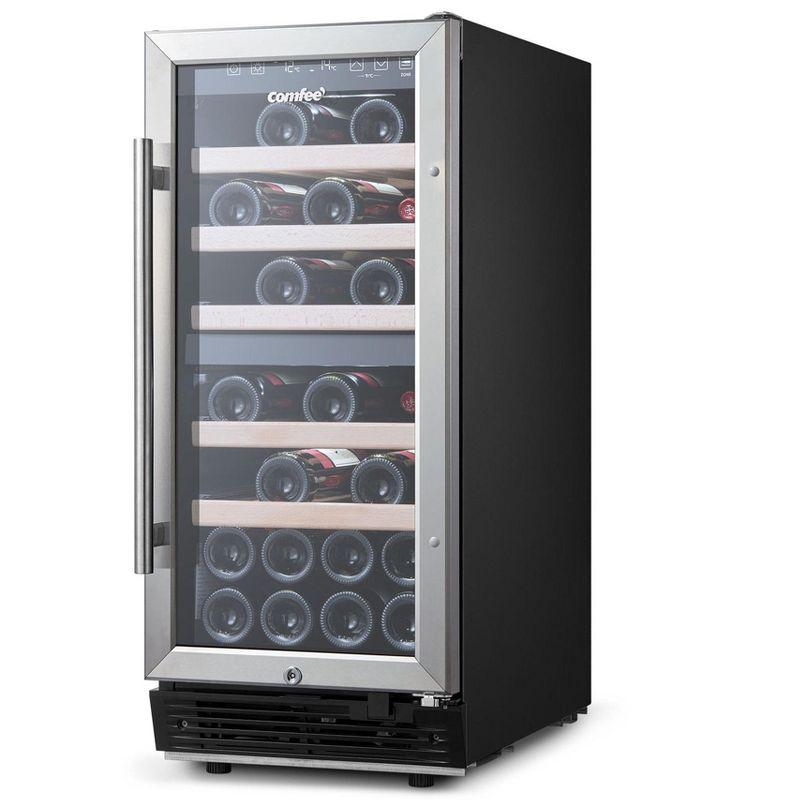 Comfee 28-Bottle Dual Zone Free Standing Beverage and Wine Cooler, Stainless Steel