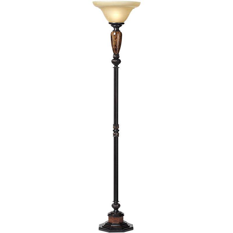 Bronze Faux Marble Alabaster Glass Torchiere Floor Lamp