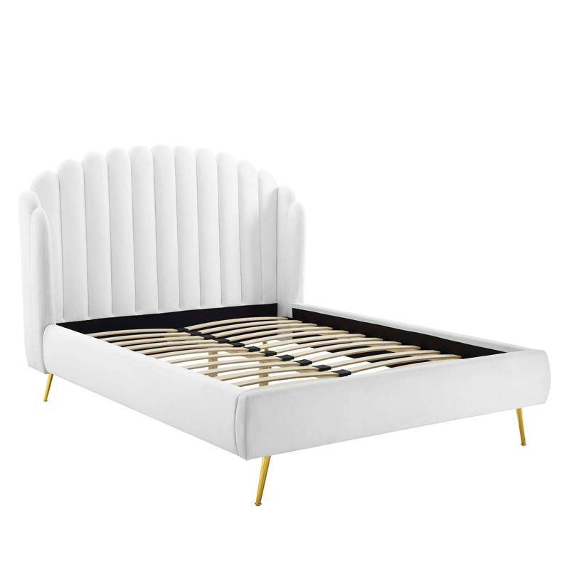 Queen Lana Performance Velvet Wingback Platform Bed White - Modway: Gold Metal Legs, No Box Spring Needed