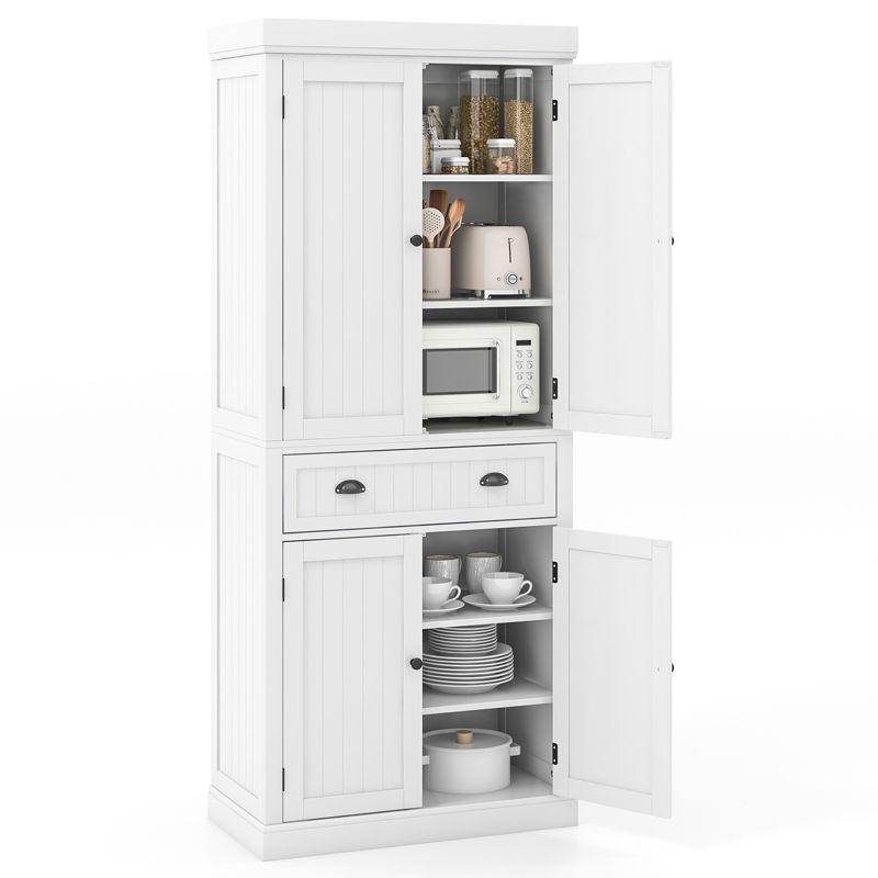 White Tall Freestanding Kitchen Pantry Cabinet with Adjustable Shelves