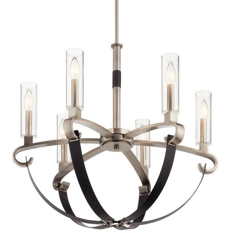 Classic Pewter and Brass 6-Light Chandelier with Clear Glass