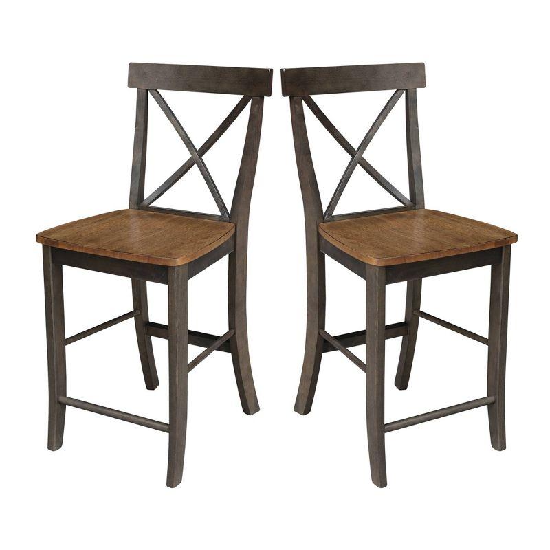 24" Martha X Back Counter Height Barstool Hickory Brown - International Concepts: Hardwood Frame, Armless