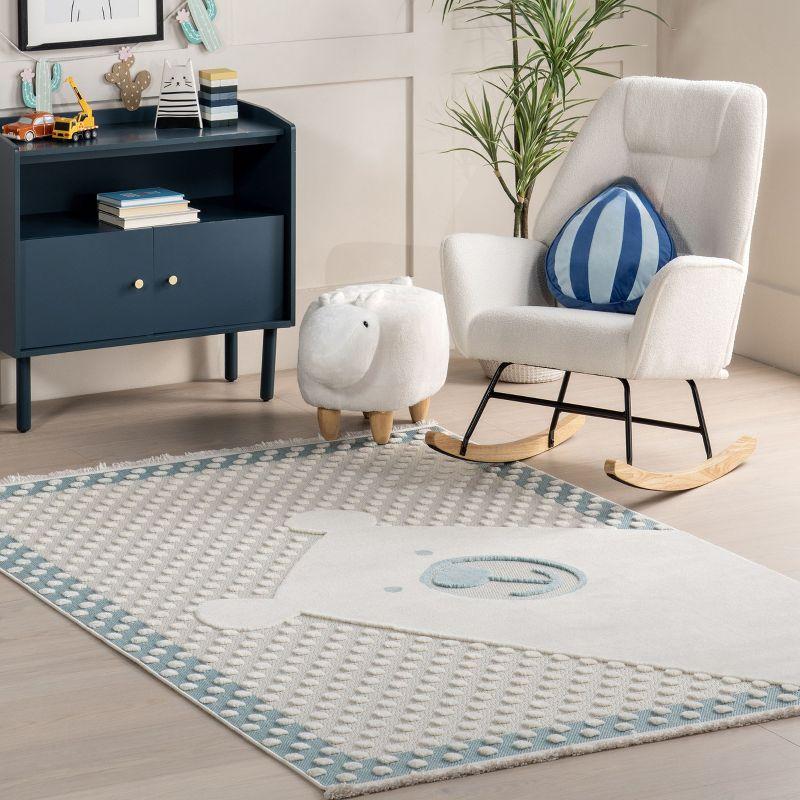 Baby Blue and Off-White Bear-Themed Kids Area Rug