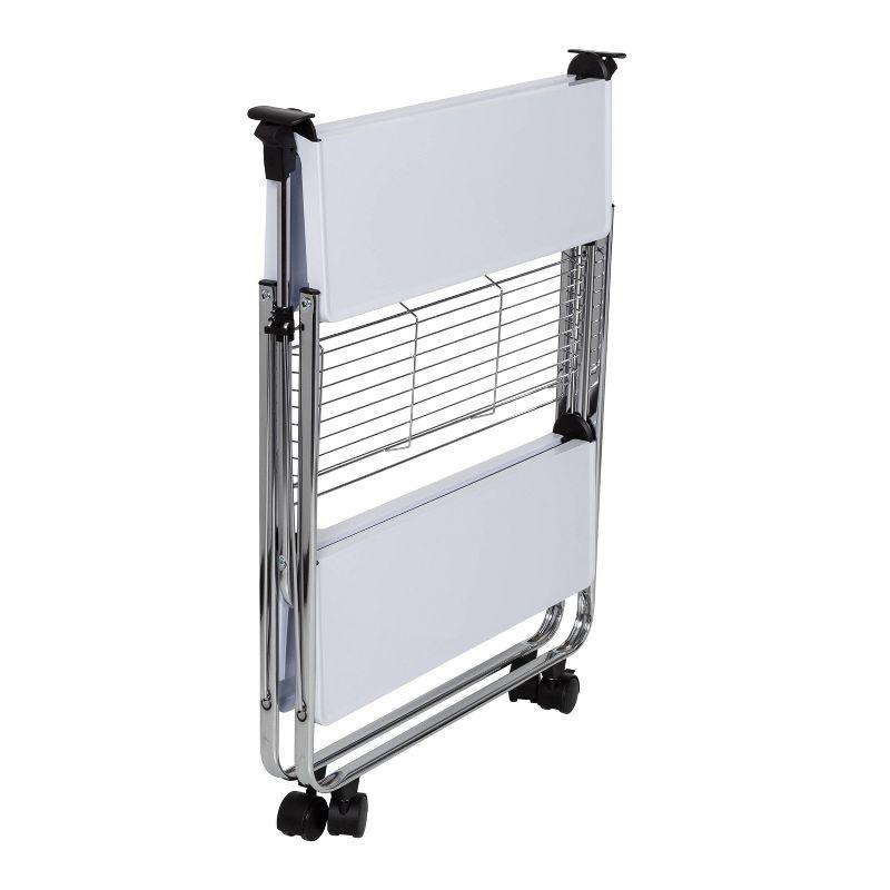 Honey-Can-Do Foldable Cart White/Chrome: Utility Storage Cart, Rolling & Collapsible, 2 Shelves, Steel, Universal Placement