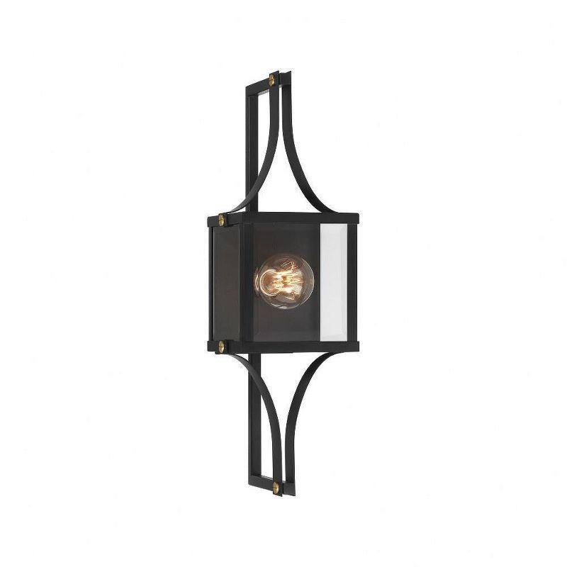 Raeburn 1-Light Outdoor Wall Lantern in Matte Black and Weathered Brushed Brass