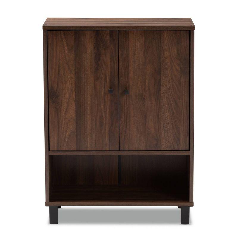 Baxton Studio Rossin Walnut Finished 2 Door Wood Entryway Shoe Storage Cabinet Brown: Freestanding Organizer, Holds 8 Pairs