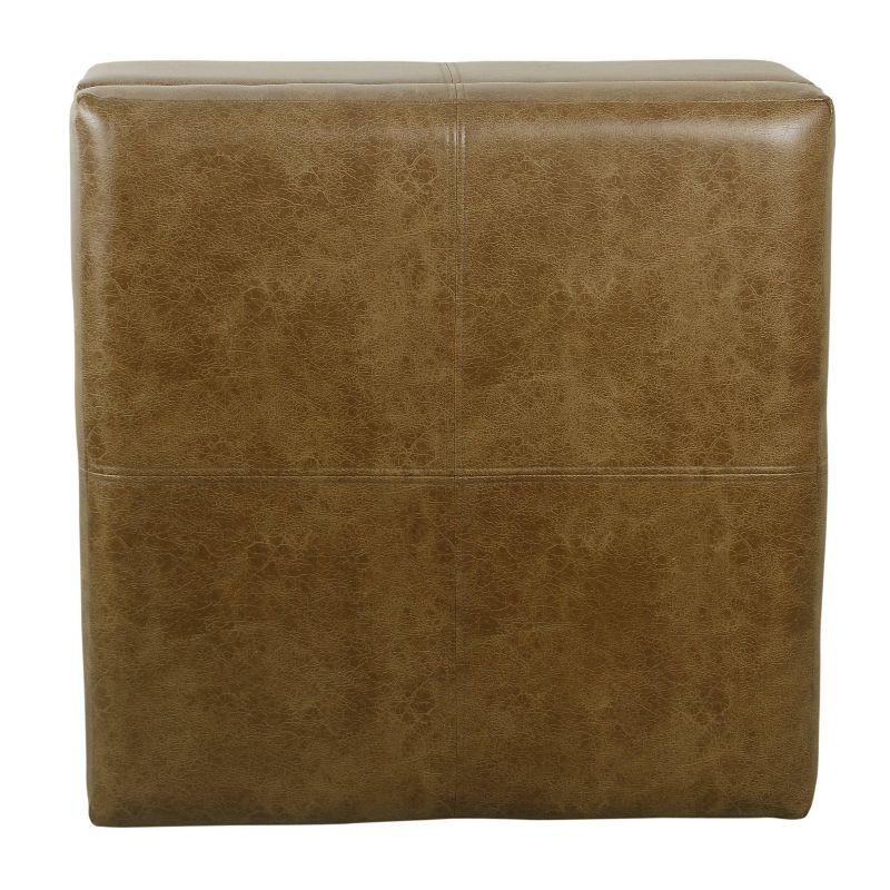 Distressed Brown Faux Leather Large Square Storage Ottoman