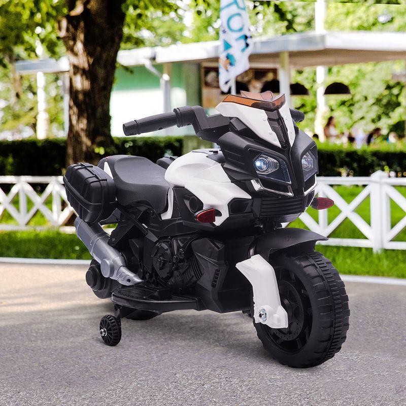 White 6V Kids Electric Motorcycle with Training Wheels