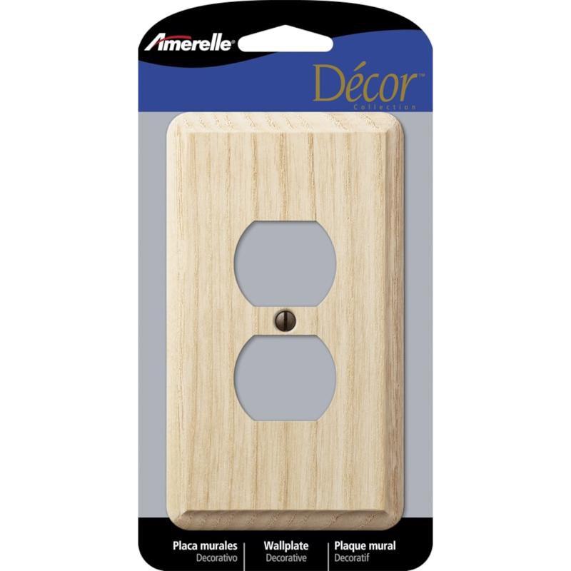 Amerelle Unfinished Beige Ash Wood Duplex Outlet Wall Plate