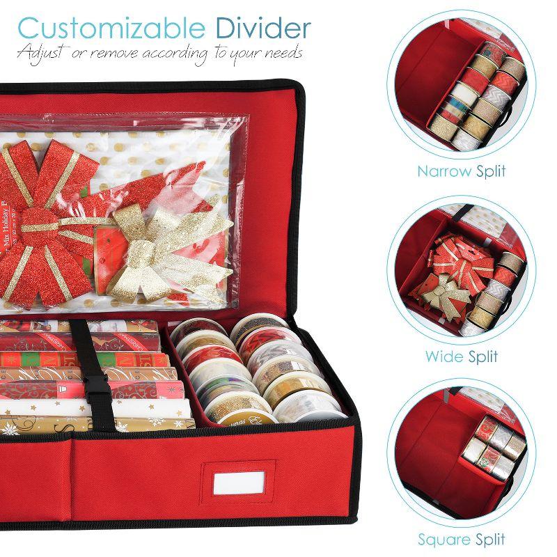 Hearth & Harbor Wrapping Paper Storage Container - Christmas Storage Bag with Interior Pockets - Fits Up to 22 Rolls of 40" - Red