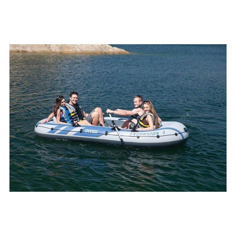 Intex Excursion 4 Inflatable Raft Set w/ 2 Transom Mount 8 Speed Trolling Motors