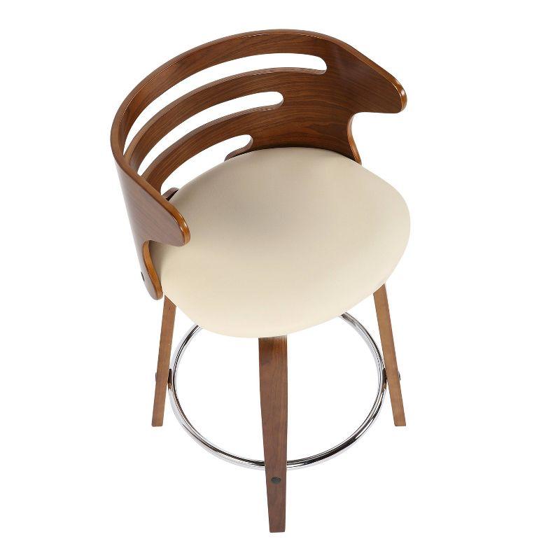LumiSource Set of 2 Cosini Upholstered Counter Height Barstools Cream/Walnut: Swivel, Wood Legs, Faux Leather