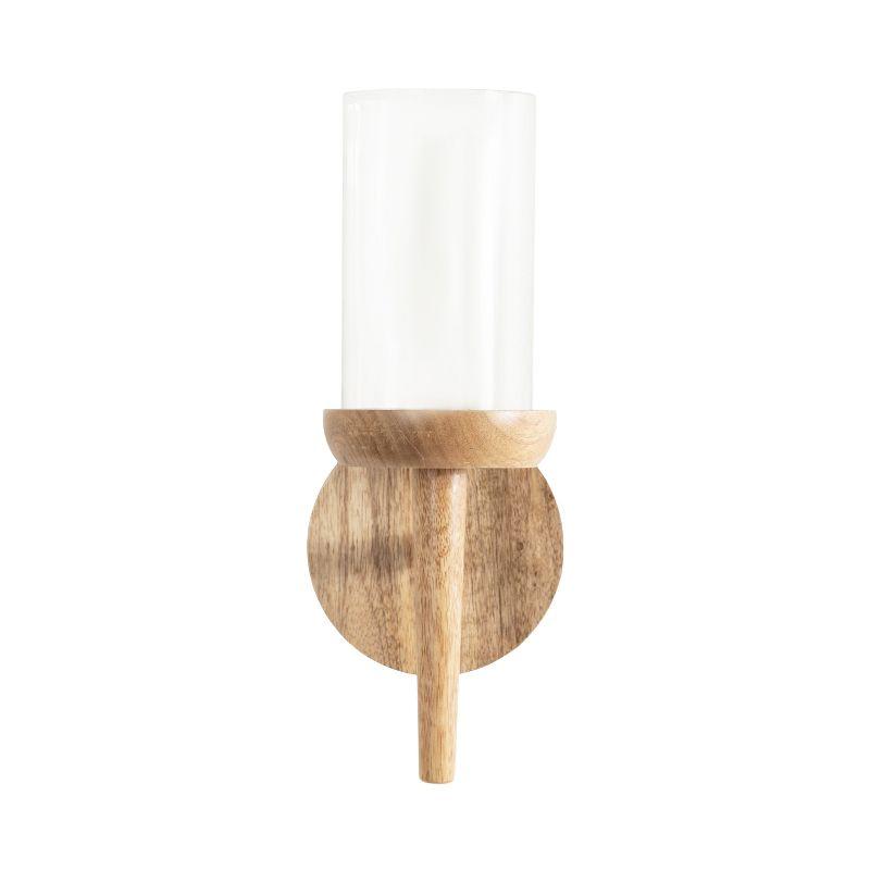 Kate and Laurel Shae Wood and Glass Wall Sconce, 5x5x13, Natural