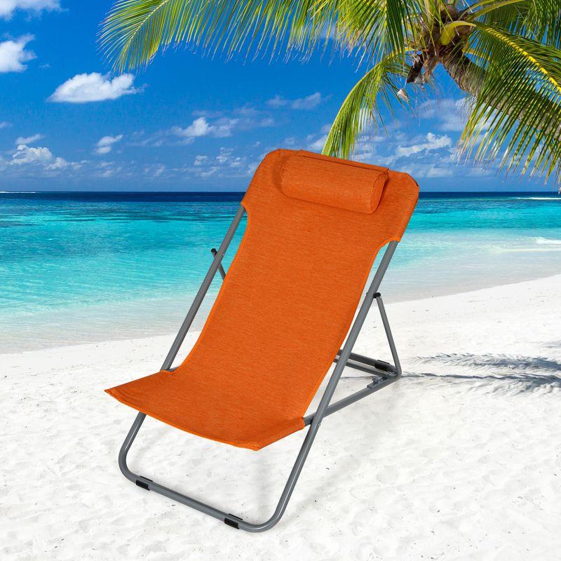 Tangkula 2 PCS Beach Chair Lounger Reclining Folding Chair w/3-Position Adjustable Backrest Blue/Orange/Green