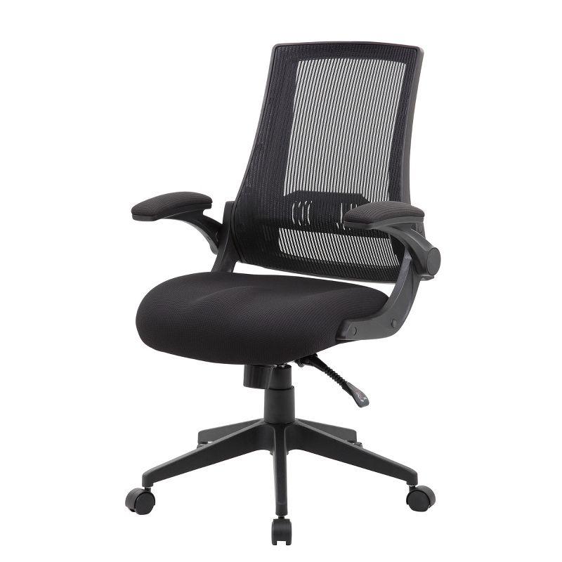 Boss Mesh Back Flip Arm Task Chair Black: Ergonomic Design, Nylon Base, Foam Padding, 275lb Capacity