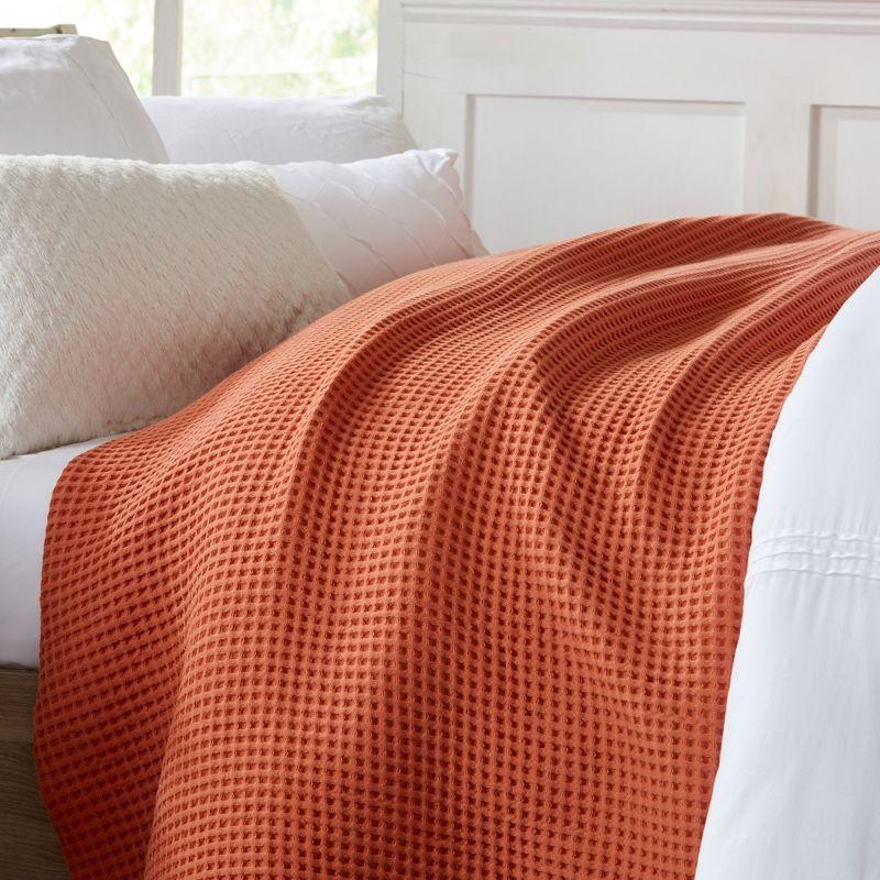 Market & Place 100% Cotton Waffle Weave Bed Blanket Full/Queen Burnt Orange