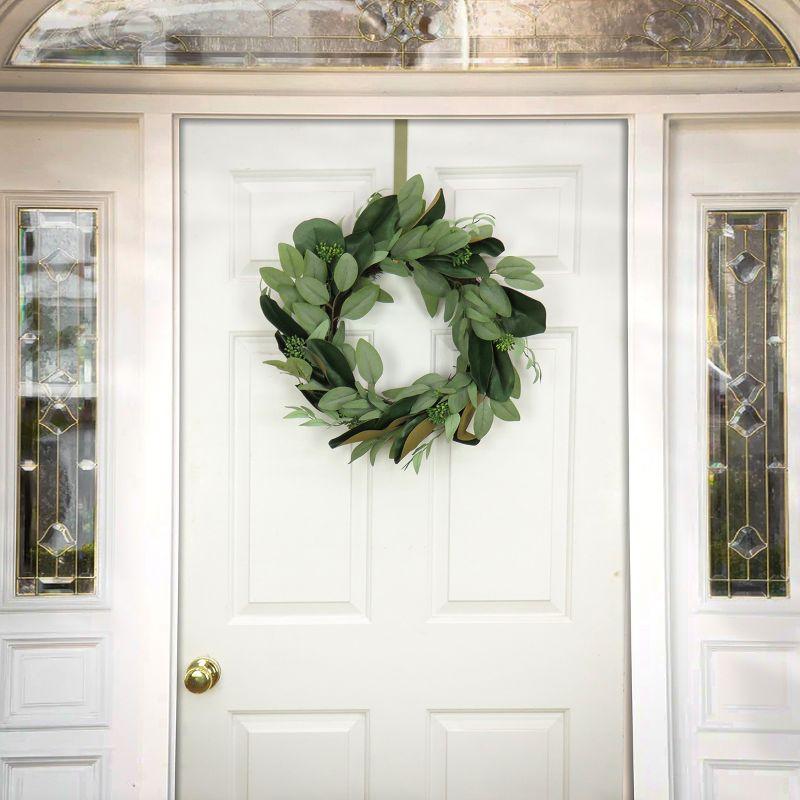 22" Artificial Eucalyptus and Magnolia Leaf Woven Branch Base Wreath - National Tree Company