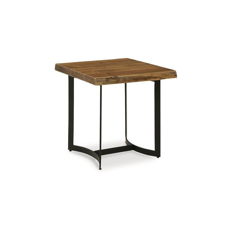 Square Light Brown and Black Wood Metal End Table