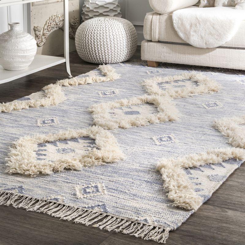 Savannah Moroccan Tasseled 6' Square Blue Wool Area Rug