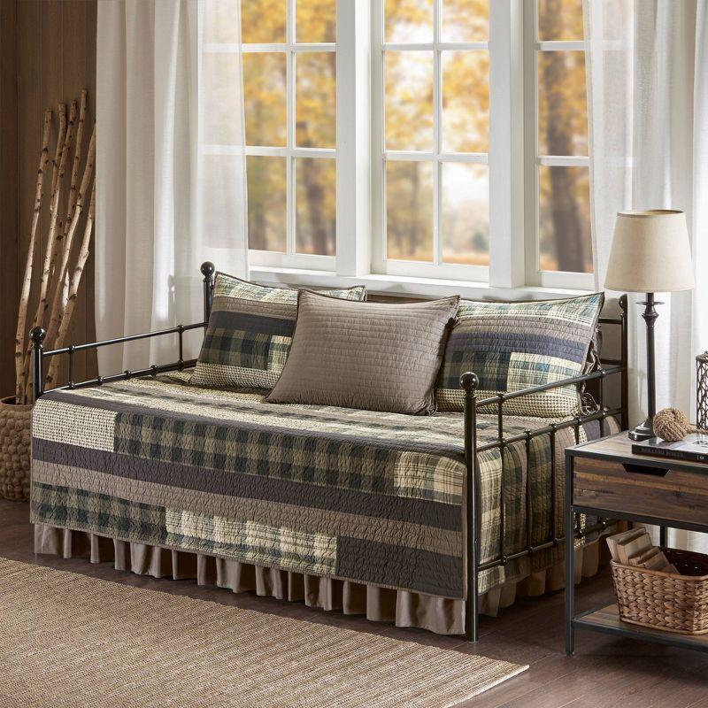 5pc Day Bed Winter Plains Cover Set - Tan: Woolrich, Reversible Cotton Chenille, Trundle Bed Compatible