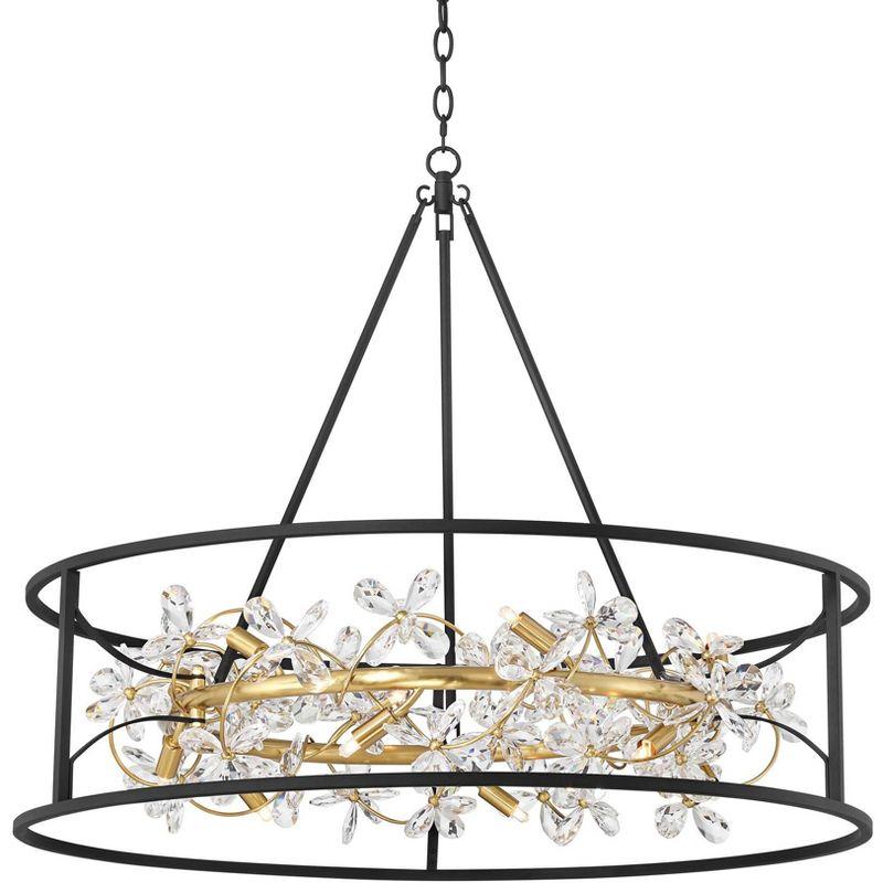 Black and Gold Crystal 35" Round LED Pendant Chandelier