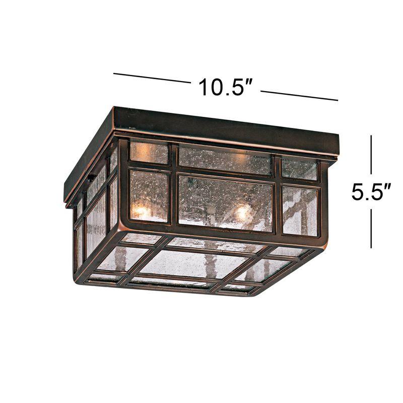 Kathy Ireland Sierra Craftsman Rustic Flush Mount Outdoor Ceiling Light Rubbed Bronze 5 1/2" Frosted Seeded Glass for Post Exterior Barn Deck House